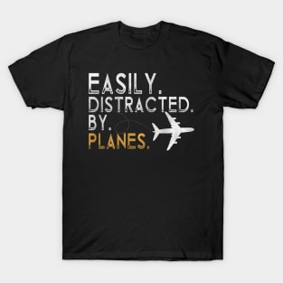 Easily Distracted By Airplanes Retro Airplane Funny Pilot T-Shirt